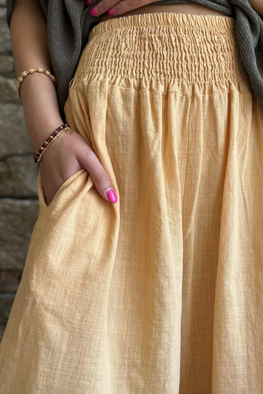 Frame Cotton Shirring Waist Wide Leg Pant Tuscan Sun